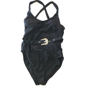 No Boundaries 1 Piece Black Swimsuit w/Belt/Buckle